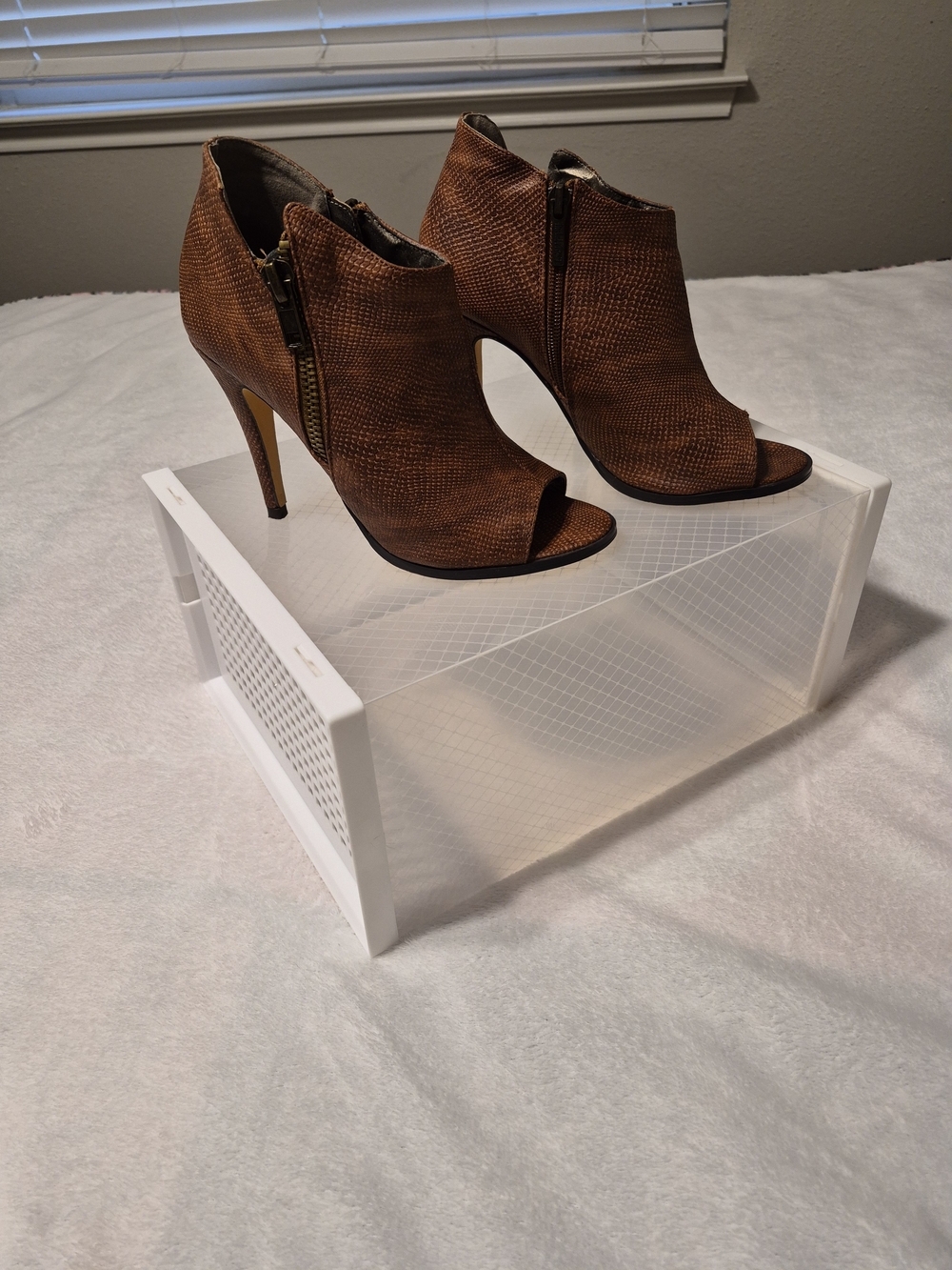 Michael Antonio Brown Peep-Toe Textured High-Heel Booties